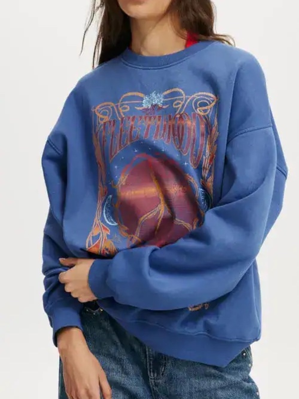 Cotton On Blue Graphic Crew Sweatshirt with Multicolor Print NWOT